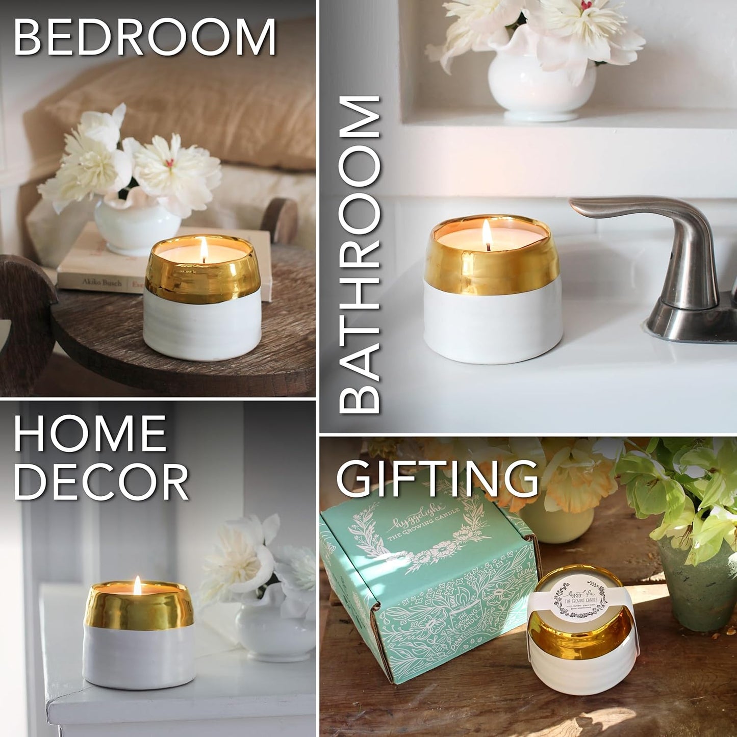 The Growing Candle, Lemongrass Scented, 10oz Ceramic Pot, Single Wick Aromatherapy Candles, 100% Soy for Women and Men, Clara