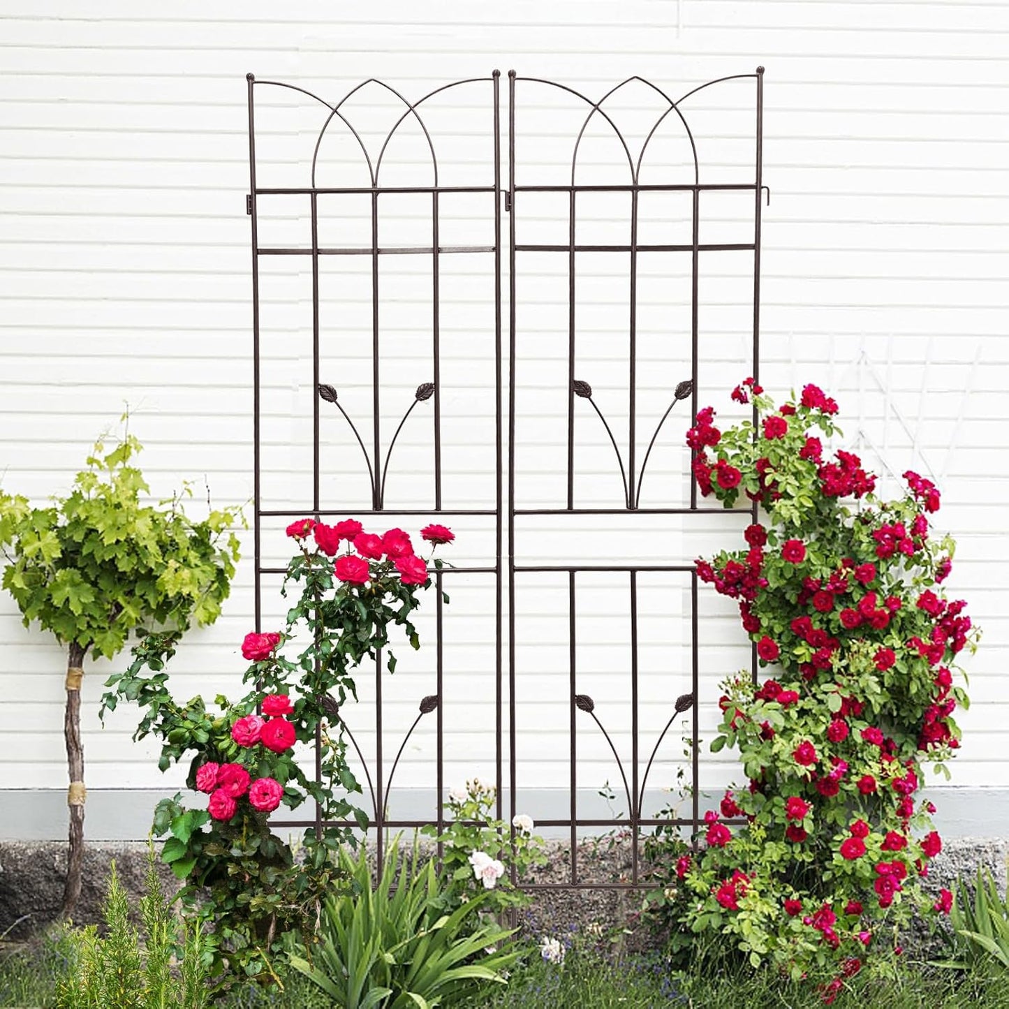 4 Pack Metal Garden Trellis 71" Black Fence Rustproof Garden Trellis for Climbing Plants Support Roses Flower Outdoor Lawn, Brown