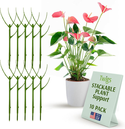 Stackable Plant Support Stakes, Stem Holder Structure for Indoor & Outdoor, Garden Accessories for Climbing & Potted Plants, Trellis Alternative - Peony (Light Green), 10 Pack, 17" L