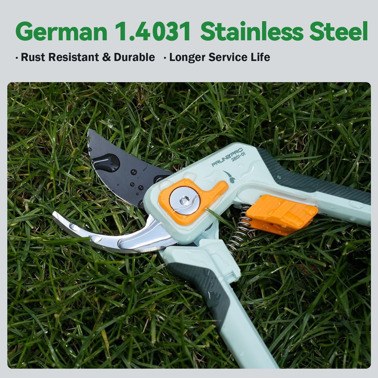 PrunePro 8" Professional Pruning Shears for Gardening Bypass Hand Pruner Stainless Steel Sharp Garden Scissors Plant Flower Rose Garden Clipper Green & Orange