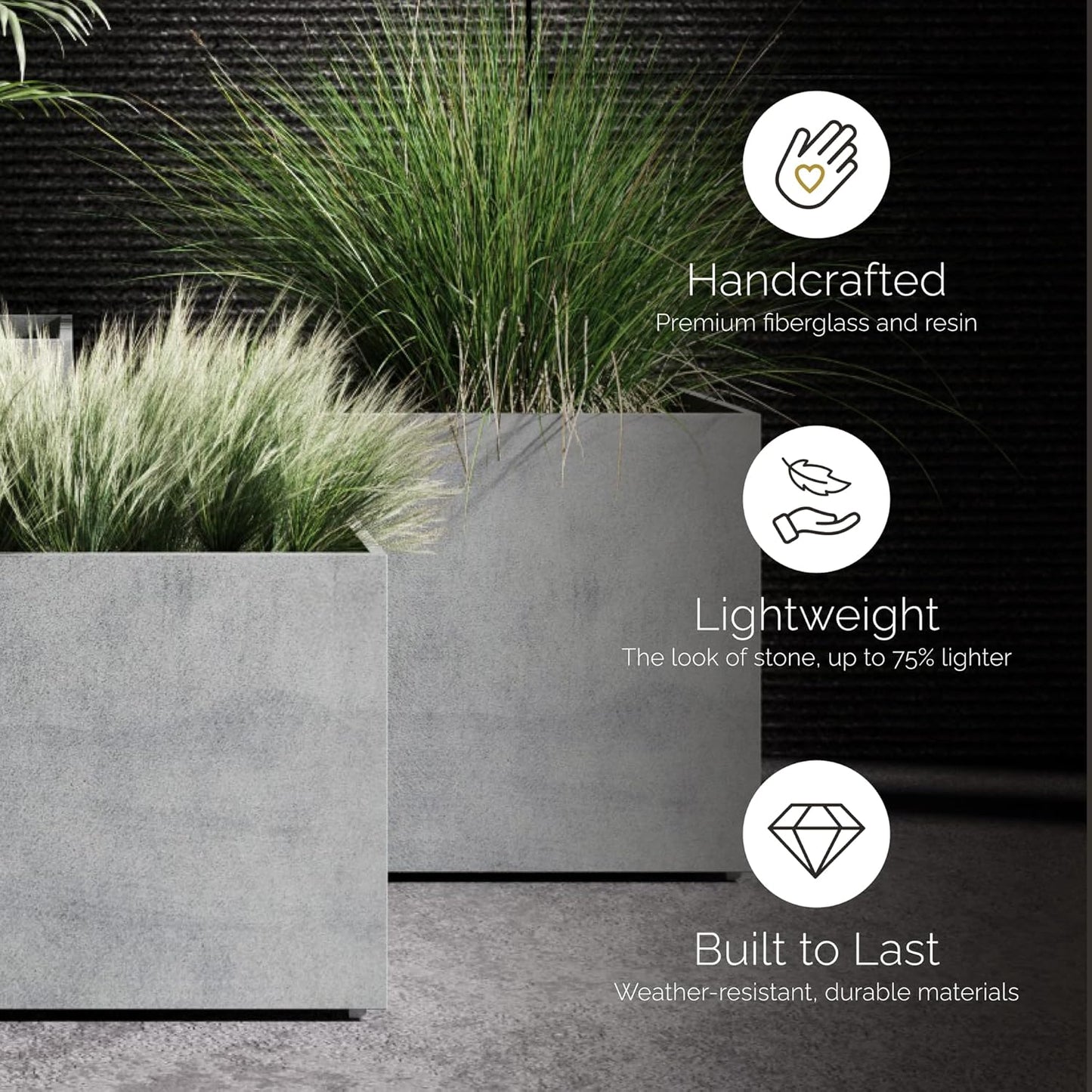 Reglito Cube Planter – Fiberglass Indoor/Outdoor and Weather-Resistant Large Planter (Sand Stone, 31.5" L x 31.5" W x 32.1" H)
