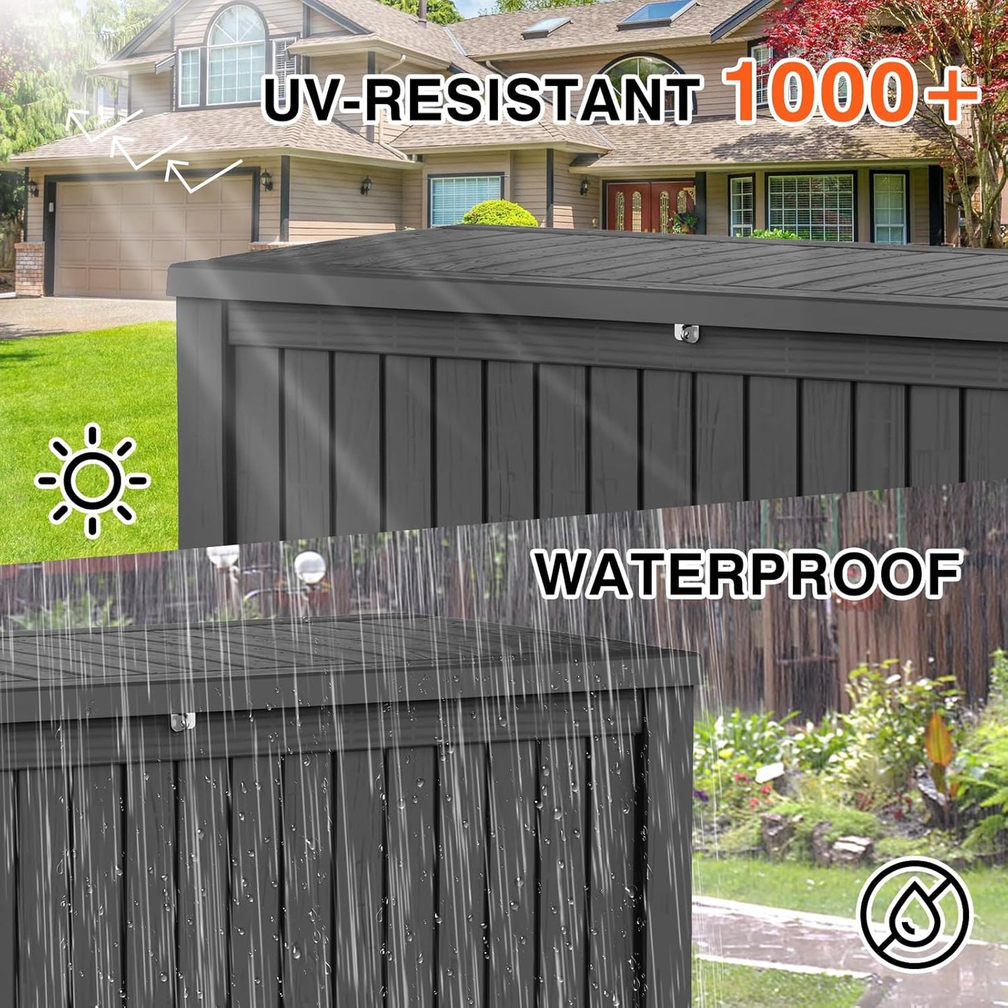 270 Gallon Outdoor Storage Box Waterproof Lockable Resin Deck Box Large, Patio Storage Bin for Pool Accessories Cushion Furniture, Garden Tools, UV-Resistant Outside Delivery Black