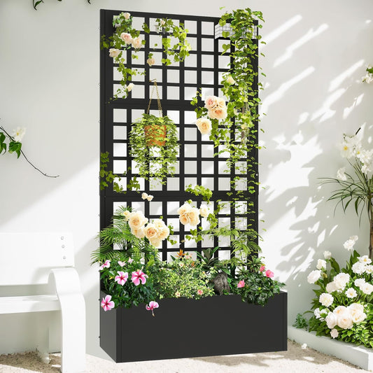 Metal Planter with Trellis 72" x 36’’ x 16", Raised Garden Bed with Trellis, Planter Box with with Privacy Screen for Climbing Plants, Flowers, Vegetables, Fruits