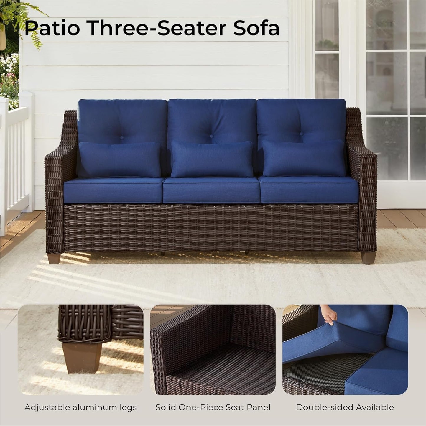 CHITA 4 Pieces Wicker Patio Furniture Set, Outdoor Conversation Set with 2 Pieces Rattan Rocking Swivel Chairs, 3-Seater Sofa, Coffe Table