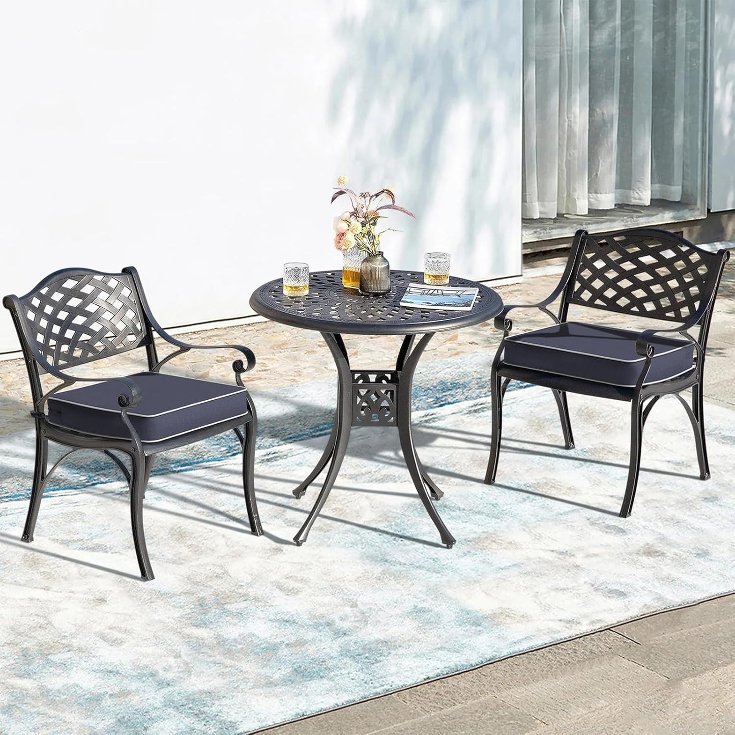 LVTXIII Patio Chair Cushions 22"x22"x3", Water-Repellent Outdoor Seat Cushions for Patio Furniture, Square Chair Pads with Ties for Home Garden Decoration, Set of 2, Textured Navy