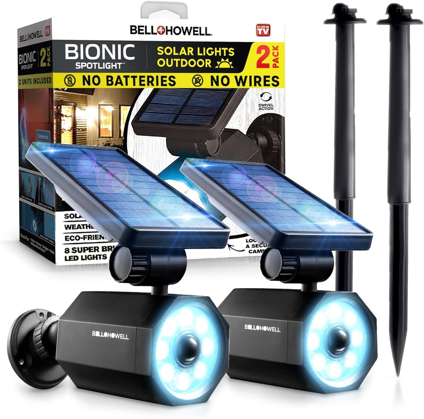 Bell+Howell Bionic Spotlight LED Solar Lights Solar-Powered Spot Light with 25 Feet Motion Sensor Outdoor Waterproof Frost Resistant Yard Outdoor Lighting As Seen On TV (Original, Set of 2)