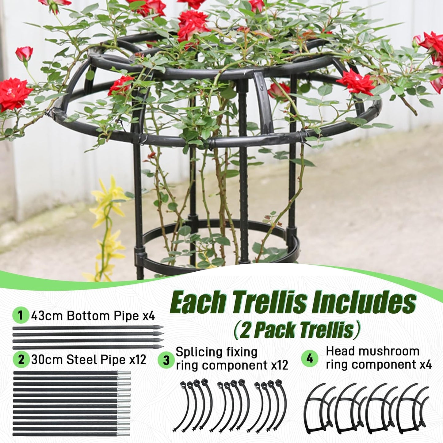 Garden Trellis for Climbing Plants, 2 Pack 53.2 Inch Mushroom Top Trellis for Climbing Plants Outdoor Indoor, Rustproof Metal with Plastic Coated Plant Climbing Support for Flower Fruits Vines