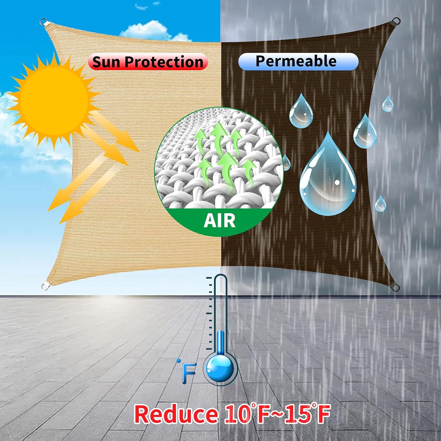 12' x 12' Sand Square Sun Shade Sail Canopy Durable Fabric UV Block Awning We Make Custom Sizes