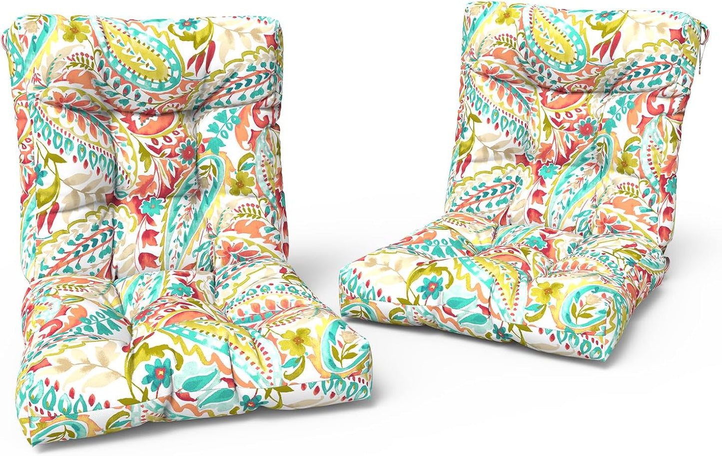 LVTXIII Outdoor Low Back Chair Cushions, Seasonal Replacement Adirondack Chair Cushion with Ties, Patio Waterproof Seat Cushions for Home Garden Use, 21 W x 21 D, Set of 2, Pretty Paisley