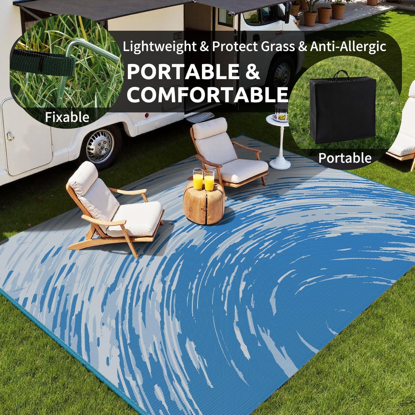 COCOER Modern Outdoor Rug 6x9 Reversible-Waterproof Outdoor Patio Rug-Quick Dry Outdoor Area Rugs Indoor Outdoor Rugs-Outside Rug Patio Decor for Porch Deck Balcony Backyard