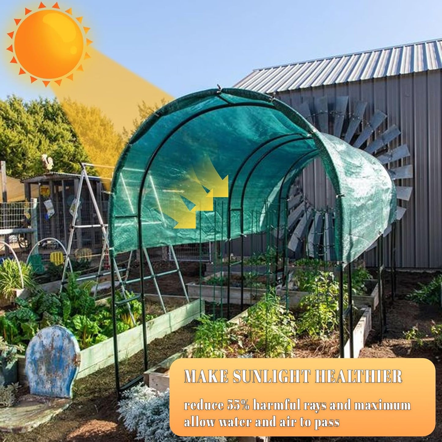 Cool Area 55% 10x12ft Sunblock Shade Cloth Cover Mesh UV Resistant Net for Garden Flower Plant Greenhouse, Green