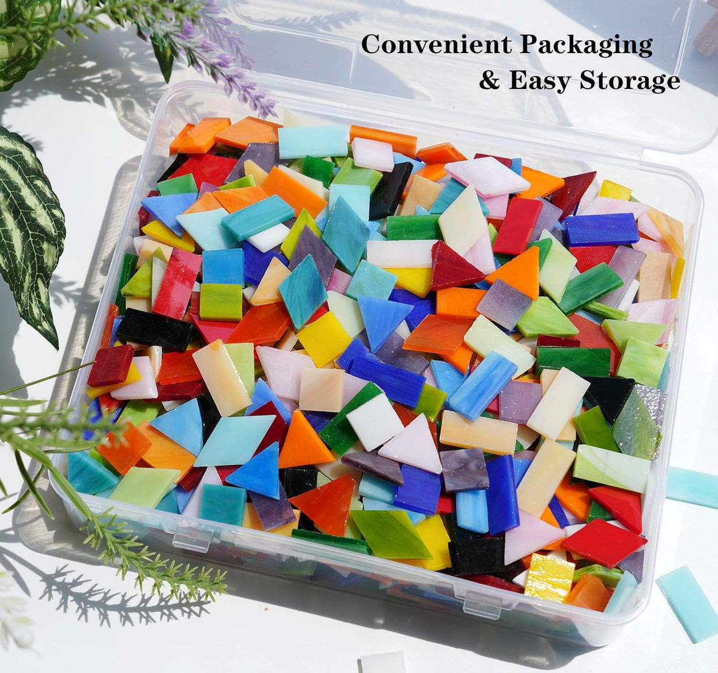 Lanyani 2.3 lbs Bulk Medium Size Stained Glass Tiles for Mosaic Crafts, 700 Pieces Value Pack Glass Mosaic Pieces, Bright Color Mosaic Tile Assortment