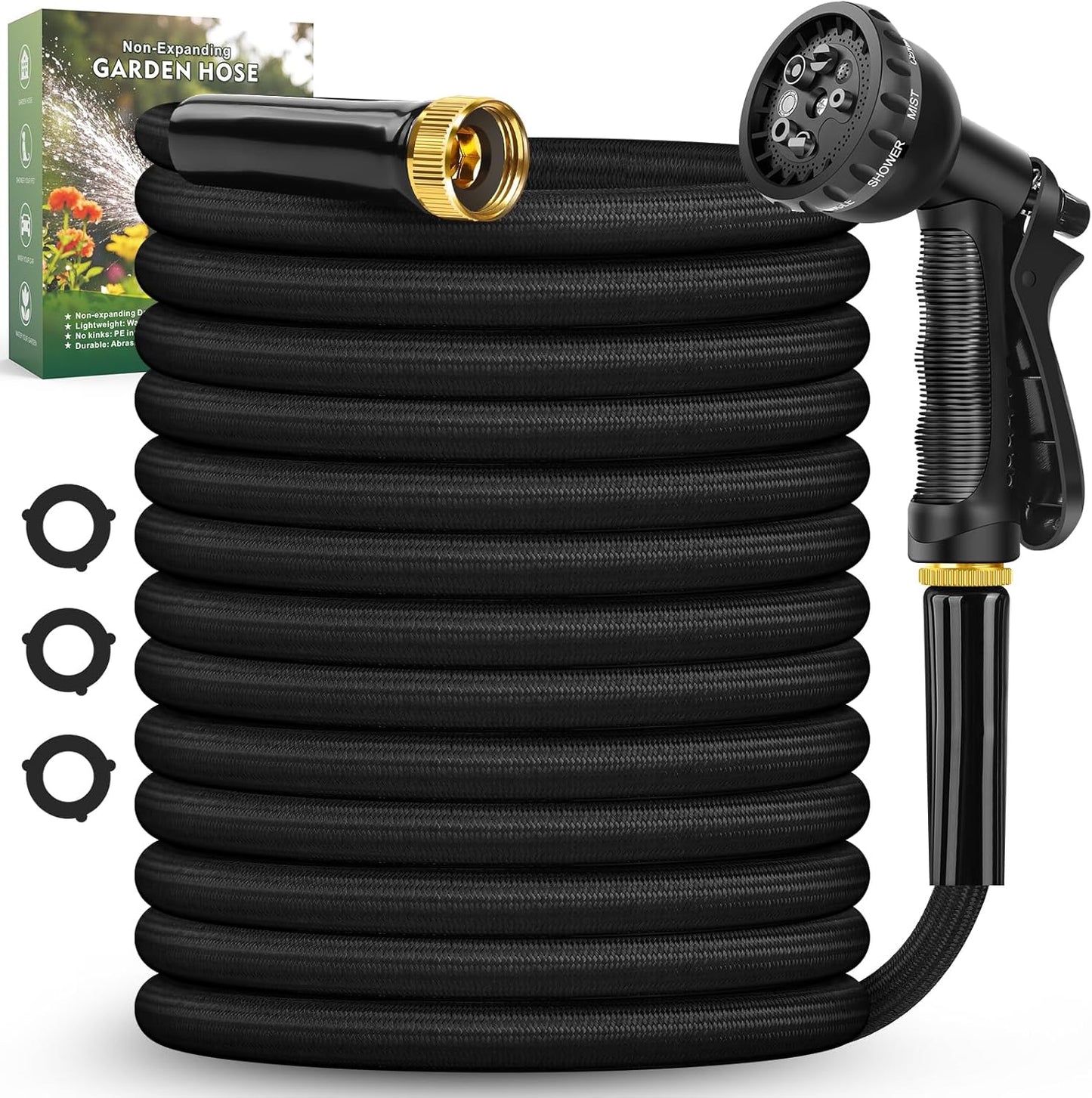 Garden Hose 50FT, Non-Expanding, Lightweight Hose, Leak-Proof Metal Interface, No-Knots, Easy to Carry, Wear-Resistant, Sturdy, Flexible, 3/4GHT, Water Hose for Yard, Garden, Outdoor