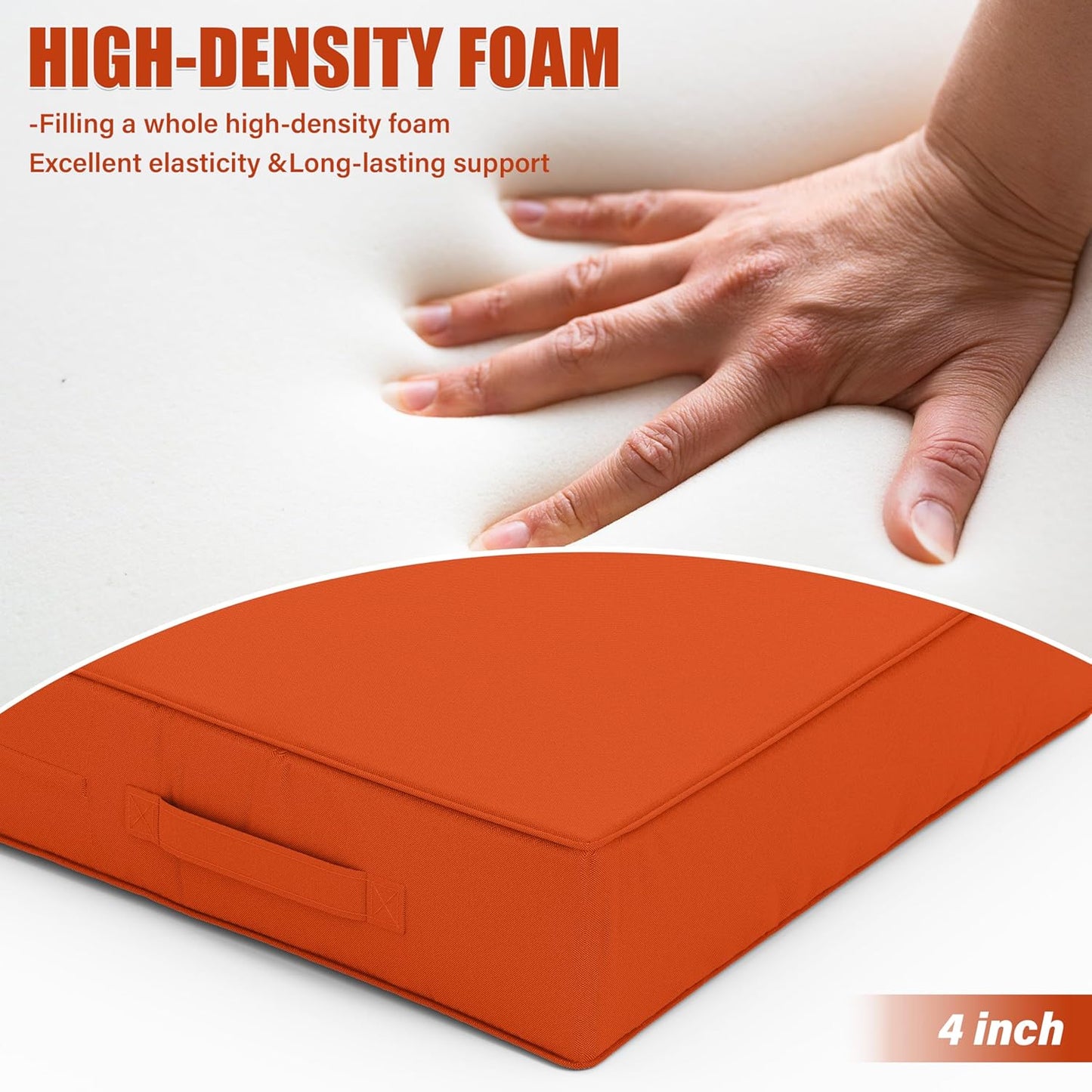 Patio Chair Cushions 18.5 X 16 X 4 Inch Waterproof Outdoor Seat Cushions for Patio Furniture, Outdoor Sofa Couch Pads with Ties & Handle, Set of 2, Orange