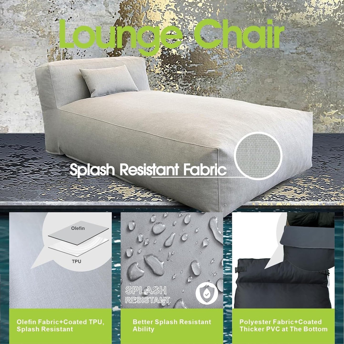 Outdoor Bean Bag Lounger Chair, Big Comfy Outdoor Daybed for Sunbathing and Tanning - Water-Resistant Patio Chaise and Pool Sun Lounger Furniture for Beach Deck (Light Grey)