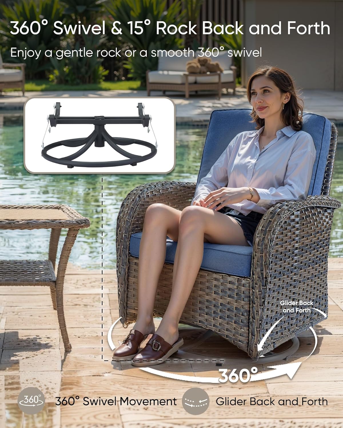 HUMMUH 5-Piece Patio Furniture PE Wicker Outdoor Conversation Set,All-Weather Rattan Swivel Chairs Outdoor Glider Couch for Backyard,Poolside,Deck