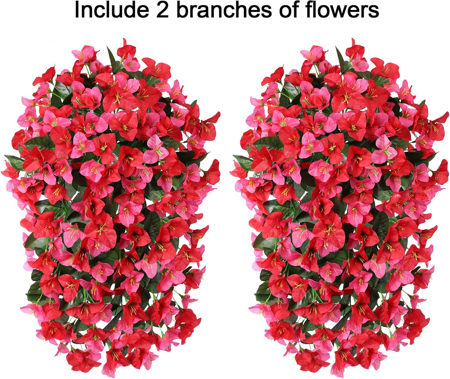 Bougainvillea Artificial Hanging Flowers Plants for Outdoors Decoration, 2pcs Fake Flowers Silk Bougainvillea Vines Realistic UV Resistant Faux Flowers for Outdoor Planters Porch Patio, Mix