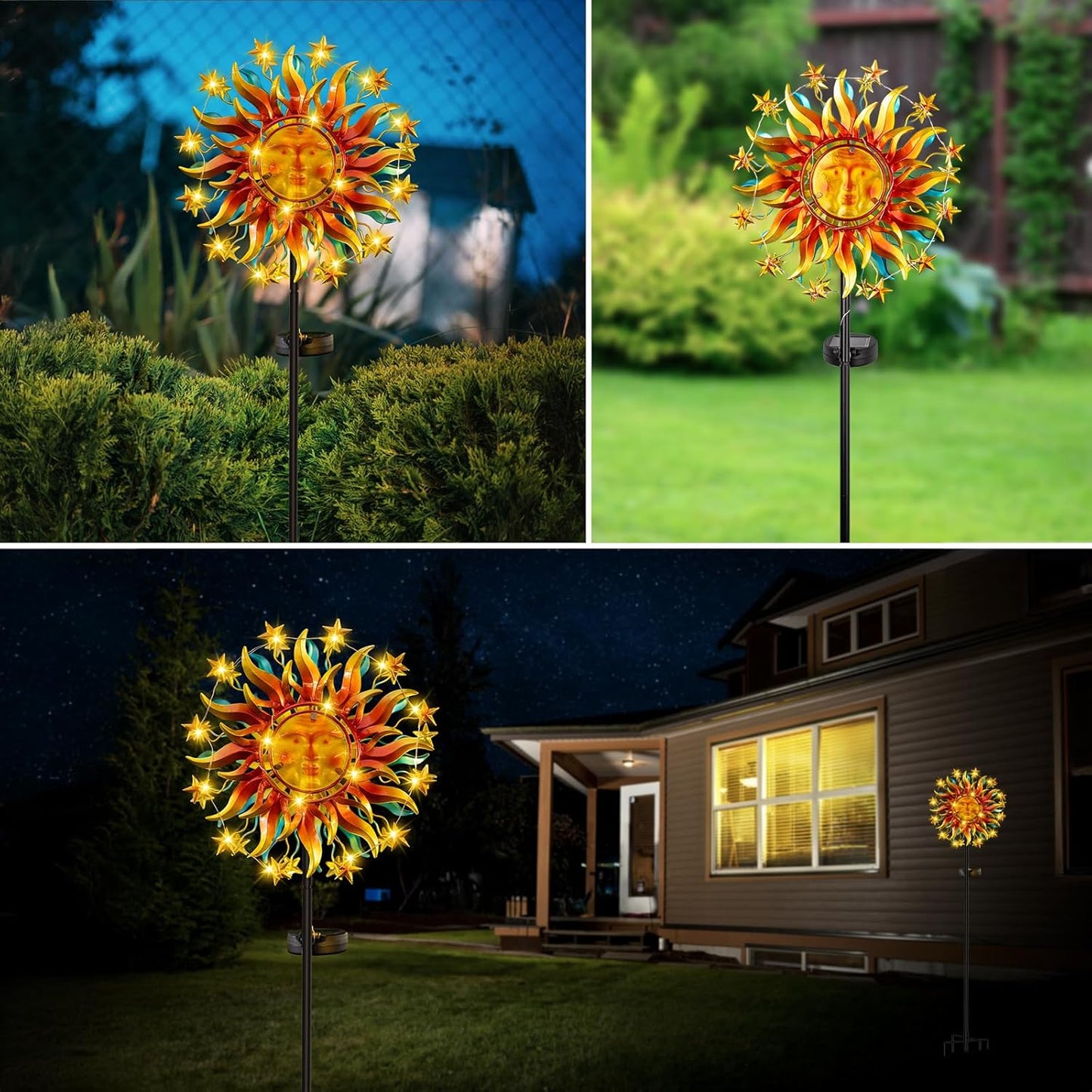 Solar Wind Spinners for Yard Garden - 60.3 Inch 360° Metal Sun Wind Sculptures Outdoor Clearance Kinetic Windmills with Vine String Shining LED Lights for Patio, Lawn Xmas Garden Decoration