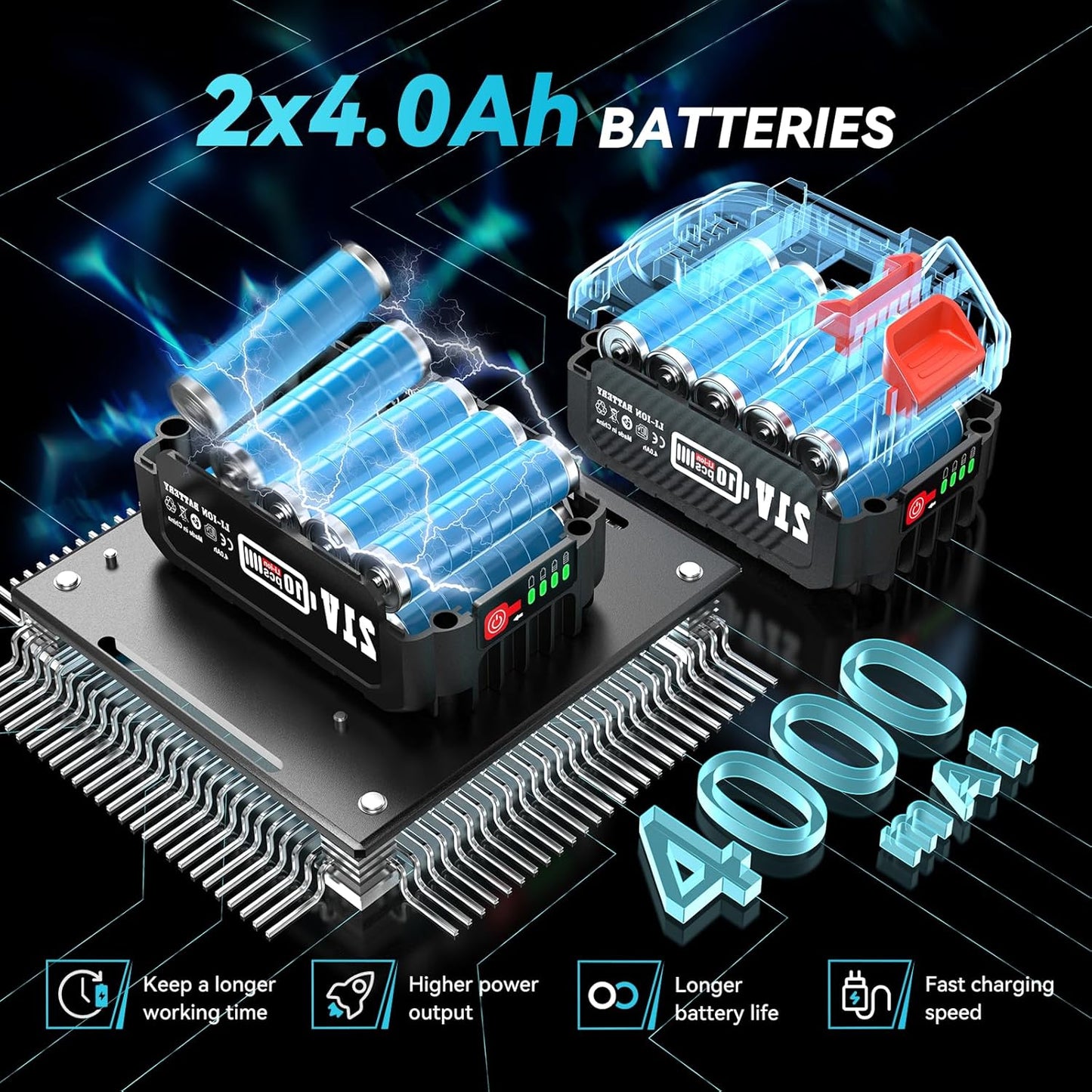 SEESII 4-in-1 Pole Saw & Pruning Shears Combo Kit, 6 Inch Mini Chainsaw for Tree Trimming, Battery Powered Chain Saw with Extension Pole, Limb Branch Cutter Pruner with 2 x 4000mAh Batteries