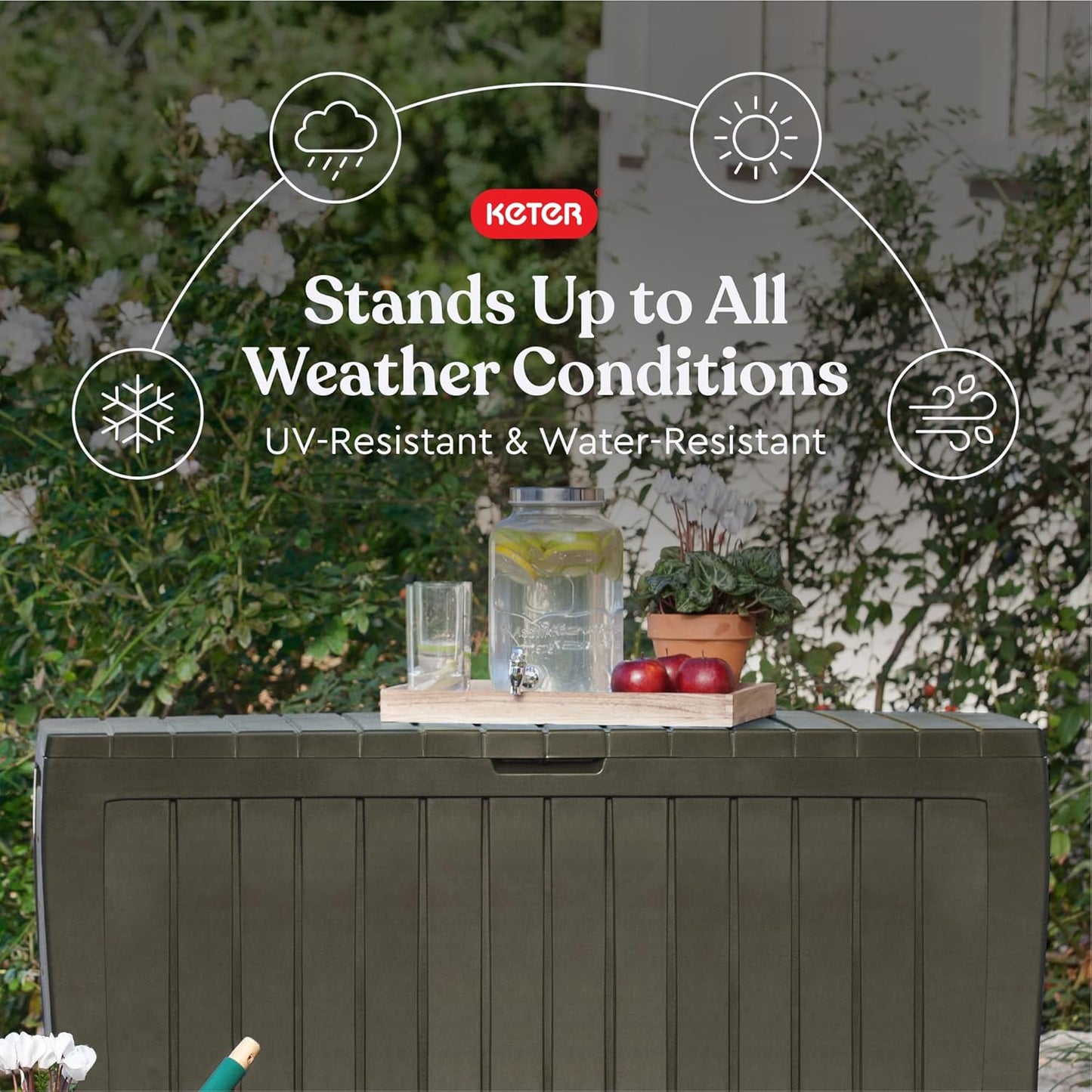 Keter Marvel Plus 71 Gallon Resin Deck Box-Organization and Storage for Patio Furniture Outdoor Cushions, Throw Pillows, Garden Tools and Pool Floats, Mossy Brown