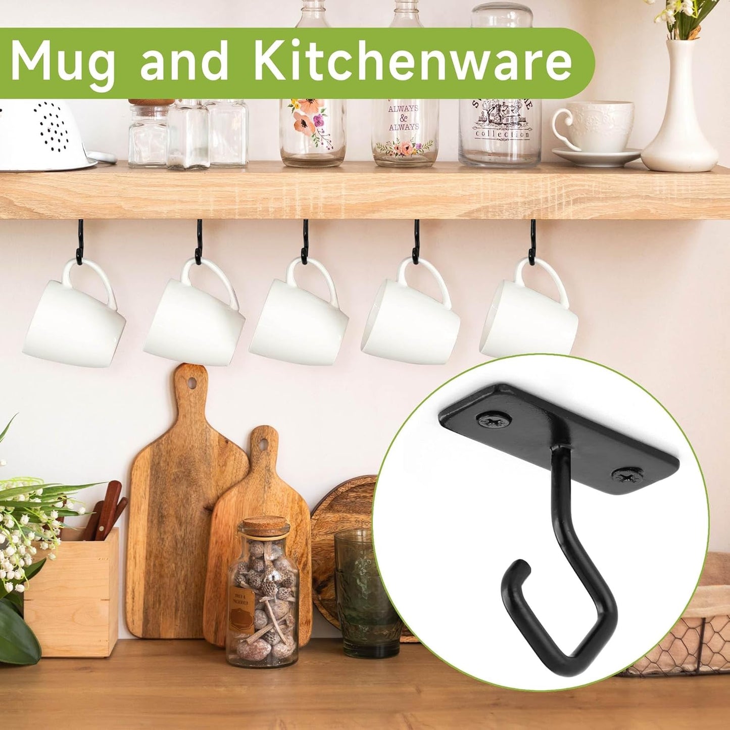 Ceiling Hooks for Hanging Plants: Iron Plant Bracket for Wall Mount - Metal Plant Hanger Indoor Hooks - 4 Pack