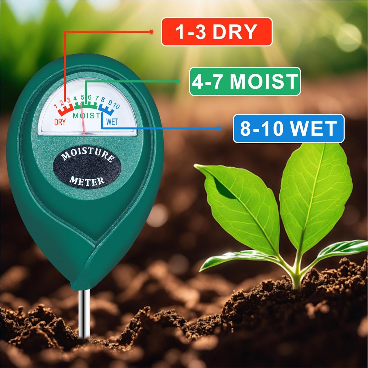 XLUX Long Probe Deep Use Soil Moisture Meter Sensor, Water Monitor Indicator, Hygrometer for Outdoor Indoor Large Pot Plants, Flower, Gardening, Farming, 2 Pack