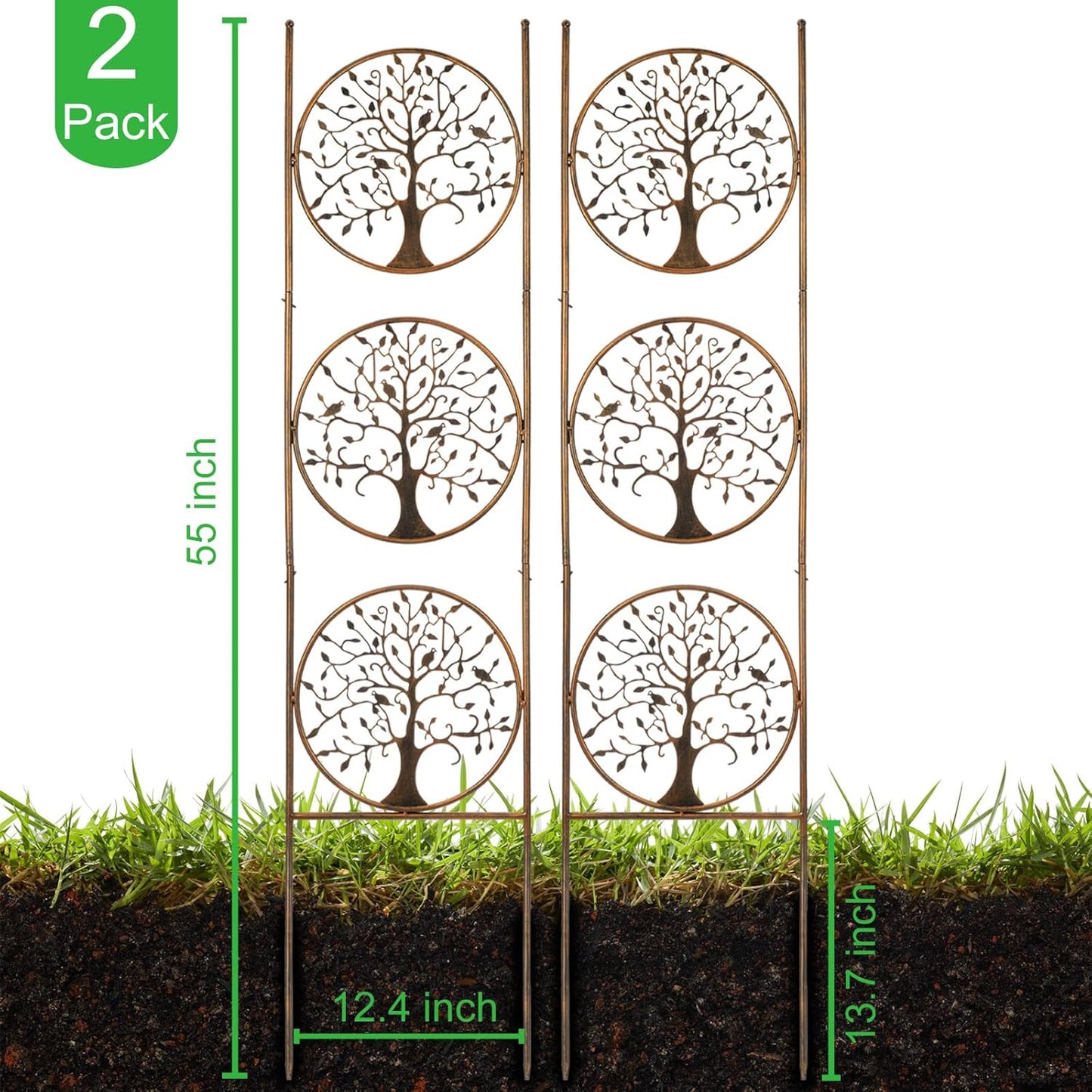 Set of 2 Tree in Life Metal Garden Trellis for Climbing Plants, Decorative Vegetables Flowers Vine Trellis for Outdoor Patio 55'' H x 12.4'' W