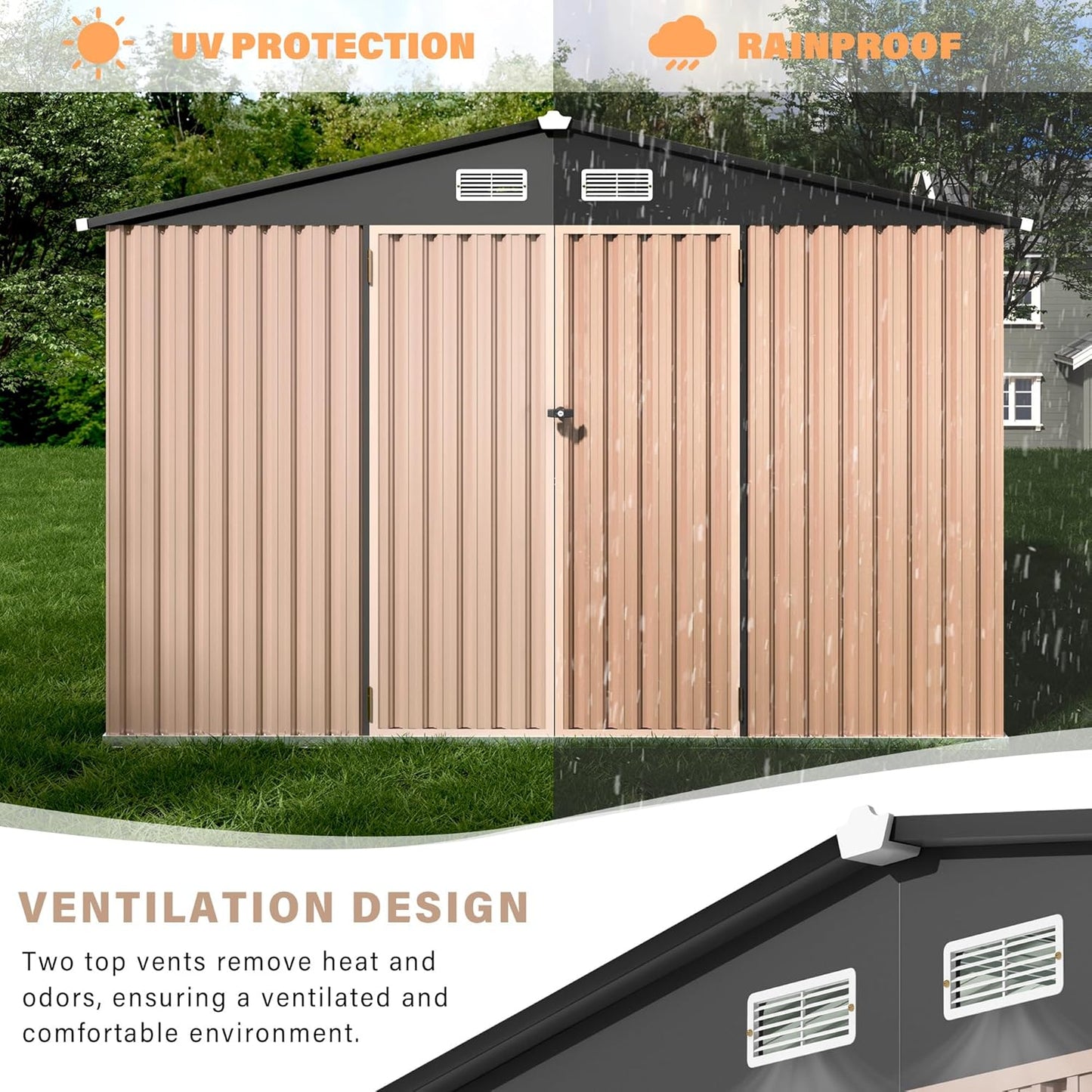 10x12 FT Metal Storage Sheds Outdoor, Metal Yard Sheds Garden Shed Kit, Tool Shed with Lockable Door, Utility Sheds Buildings with Air Vent for Backyard Garden Patio Lawn