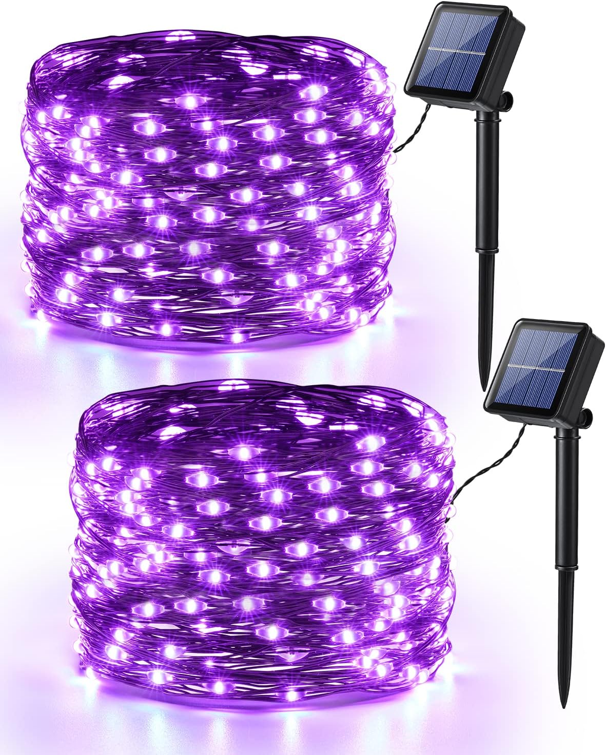 Brizled Halloween Fairy Lights, 2 Pack Total 78FT 240 LED Purple Fairy Lights, 8 Modes Solar Powered Purple Light, Twinkle Outdoor Halloween Light String for Outside Party Home Decor Black Wire