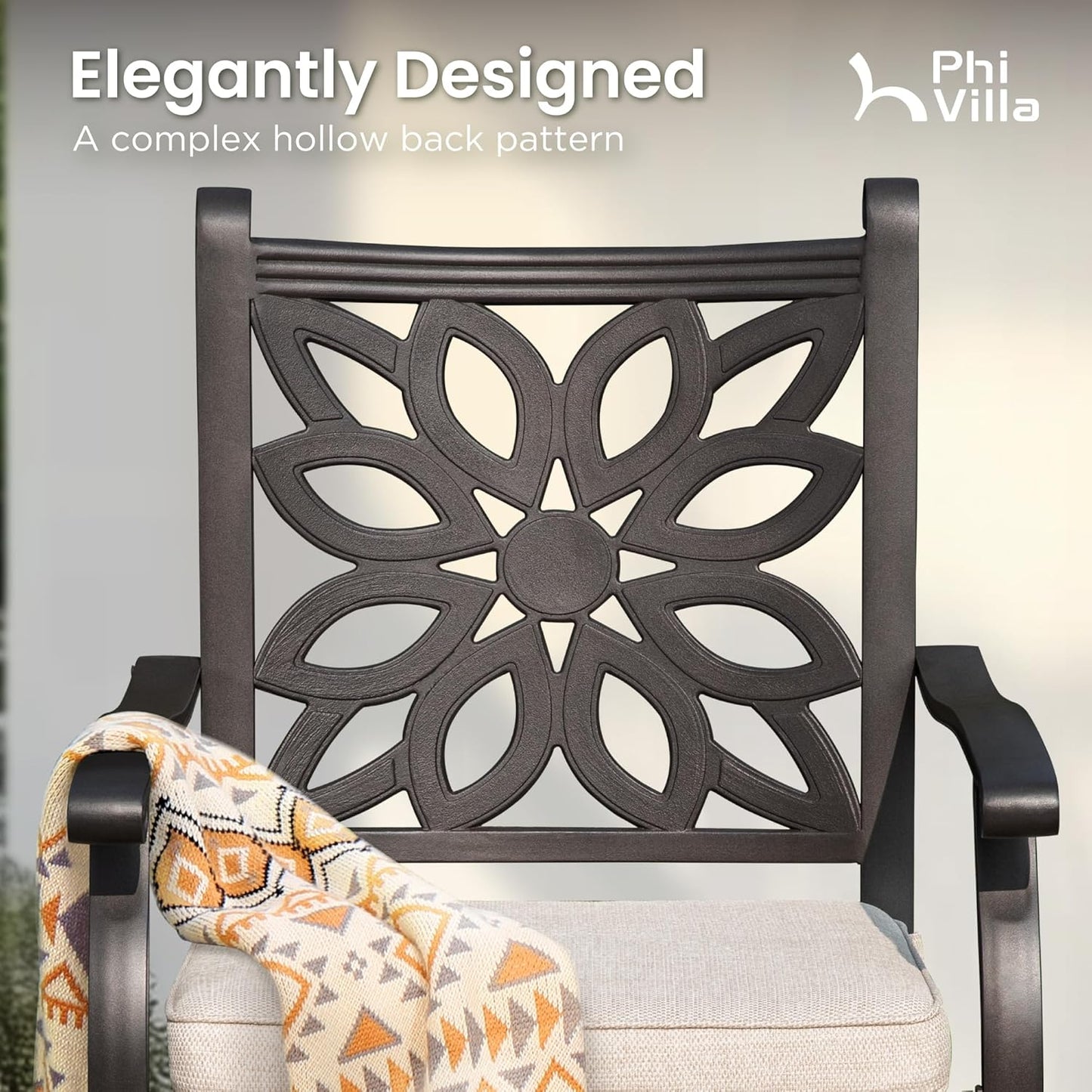 PHI VILLA Outdoor Swivel Bar Stools Set of 4, Cast Aluminum Patio Pub Height Bar Stool & Chairs with Seat Cushion