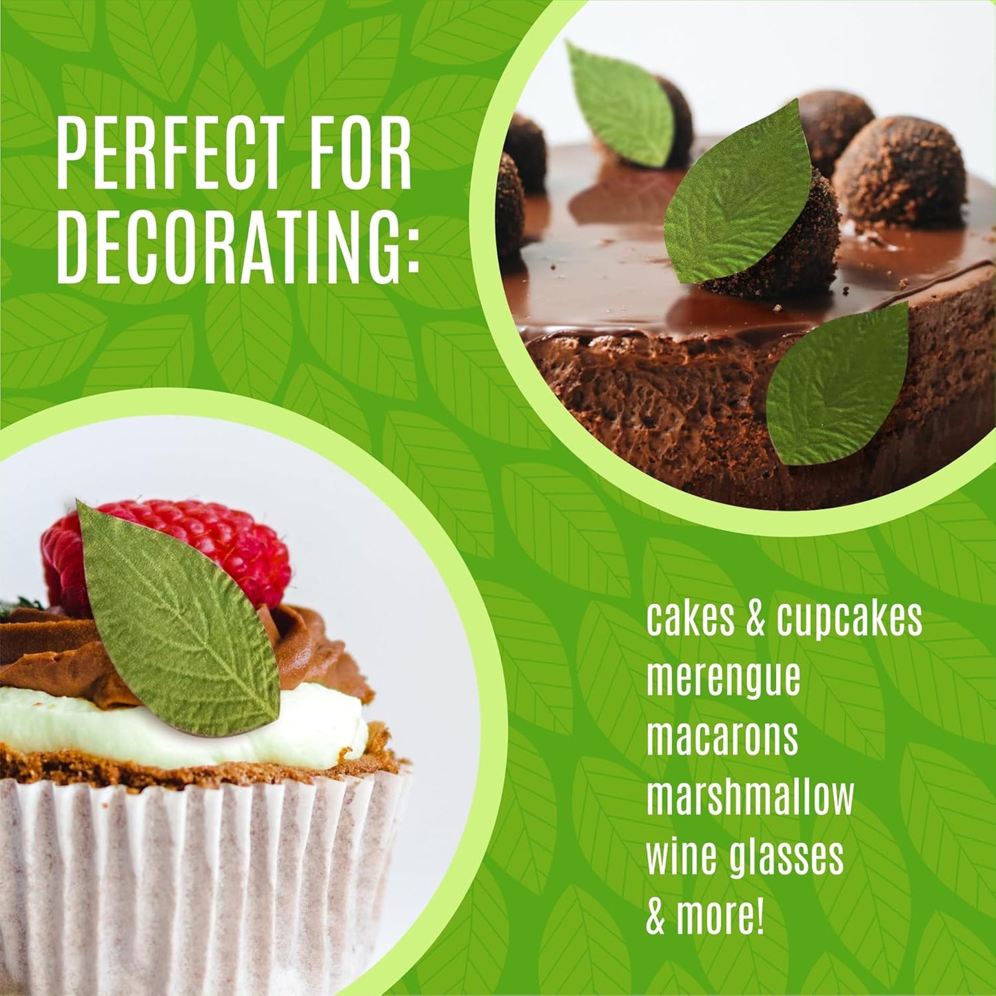 Sugar Robot - Edible Green Leaves for Decoration - Small Size - Edible leaves for cake decorating - Premium Crafted - Made in the USA Cake -Set of 24 (Green Leaves)