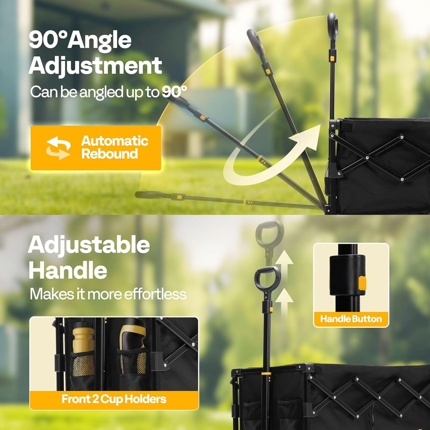 VIVOHOME 130L Collapsible Wagon with Tailgate, 320lb Load-Bearing Outdoor Utility with All-Terrain Wheels, Adjustable Handle, Cup Holders for Camping, Shopping, Garden, Sports, Picnic, Black