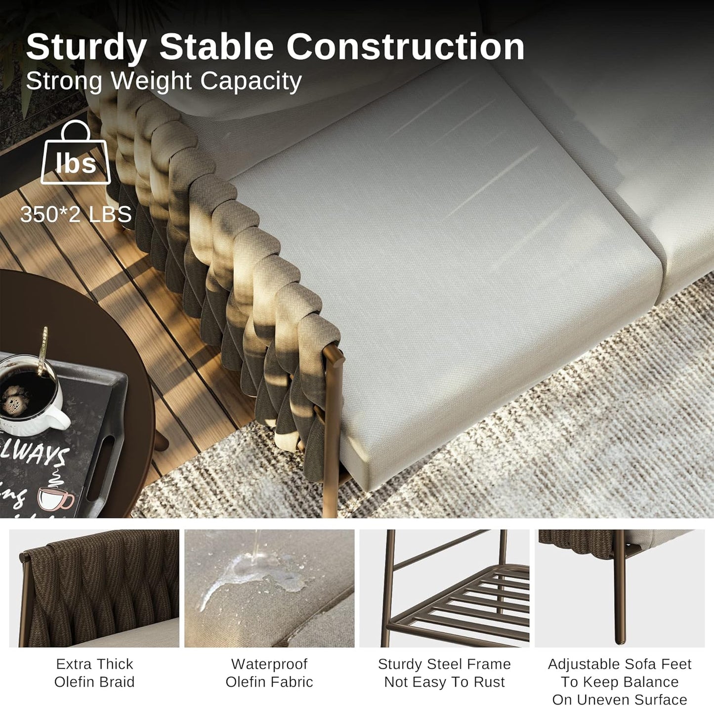 EAST OAK Life Chatter Loveseat, Outdoor Furniture, Deep Seating for Garden, Balcony, Backyard, Chestnut Brown & Creamy Apricot