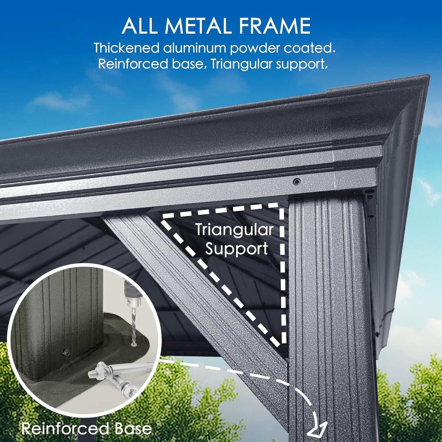 Kozyard Alexander 10' X 12' Hardtop, Aluminum Metal Gazebo with Galvanized Steel Double Roof Canopy, Curtain and Netting, Permanent Pavilion for Patio, Backyard, Deck, Lawn (Gray)