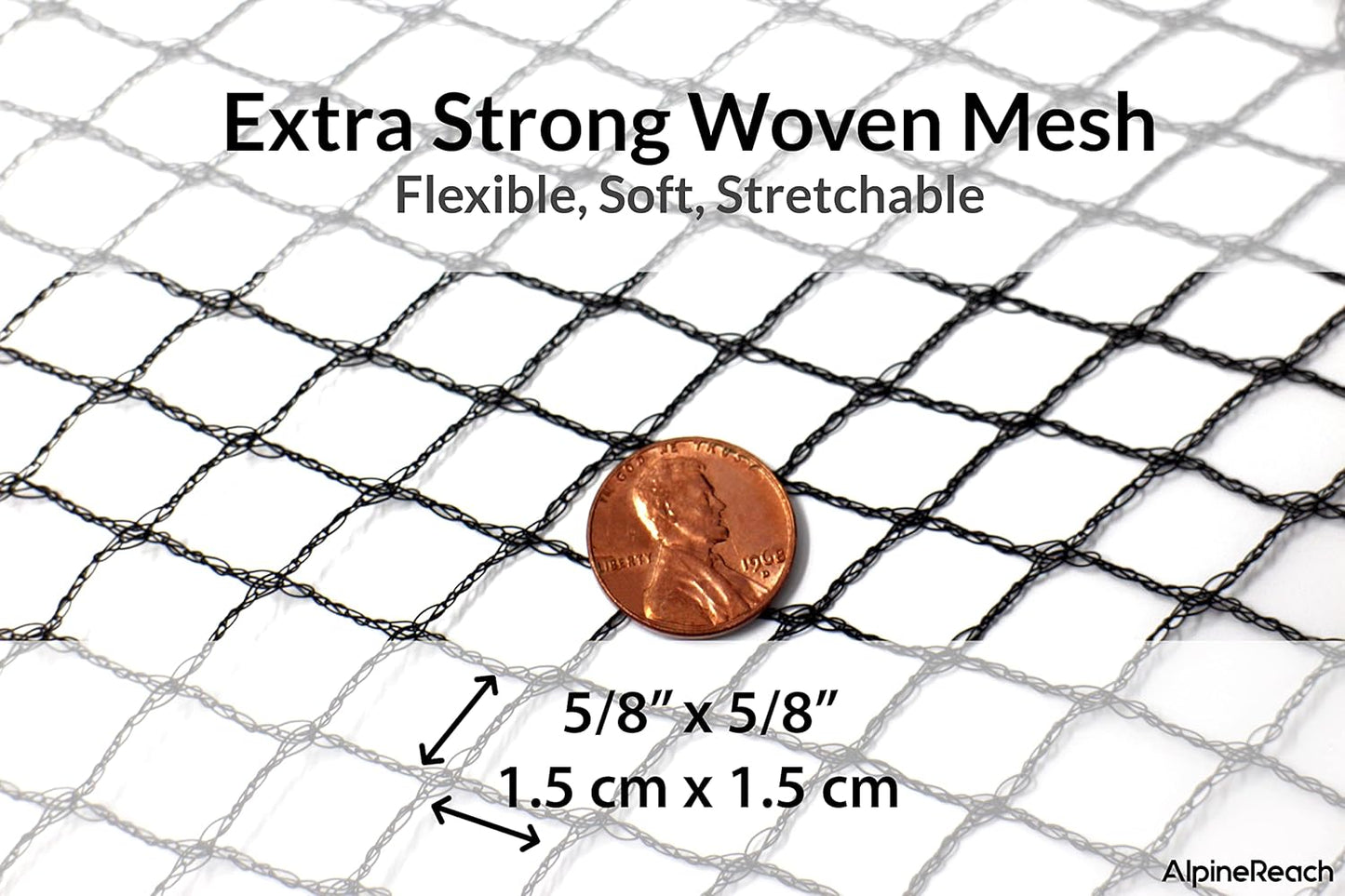 AlpineReach Garden Netting 7.5 x 65 ft Heavy Duty Bird Net, Deer, Plant Protection Extra Strong Woven Mesh, Reusable Kit with Zip Ties, Animal Fencing for Fruits Trees, Green