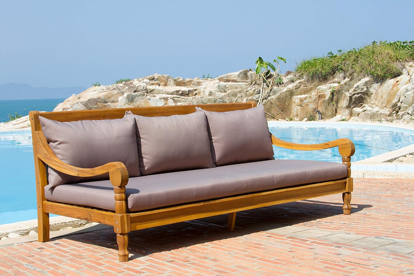 Safavieh Outdoor Collection Pasadena Brown /Taupe Acacia Wood Cushioned Daybed