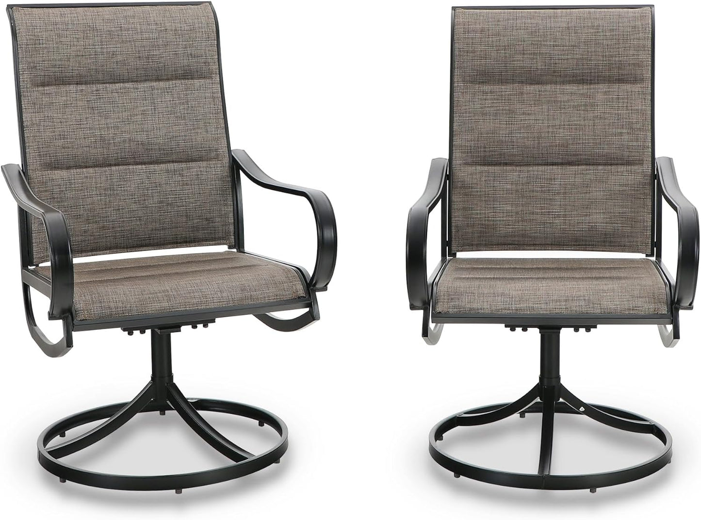 PHI VILLA Outdoor Swivel Patio Dining Chairs Set of 2, All Weather Patio Chair with Padded Textilene & Metal Frame for Outdoor Poolside Lawn Garden, Brown
