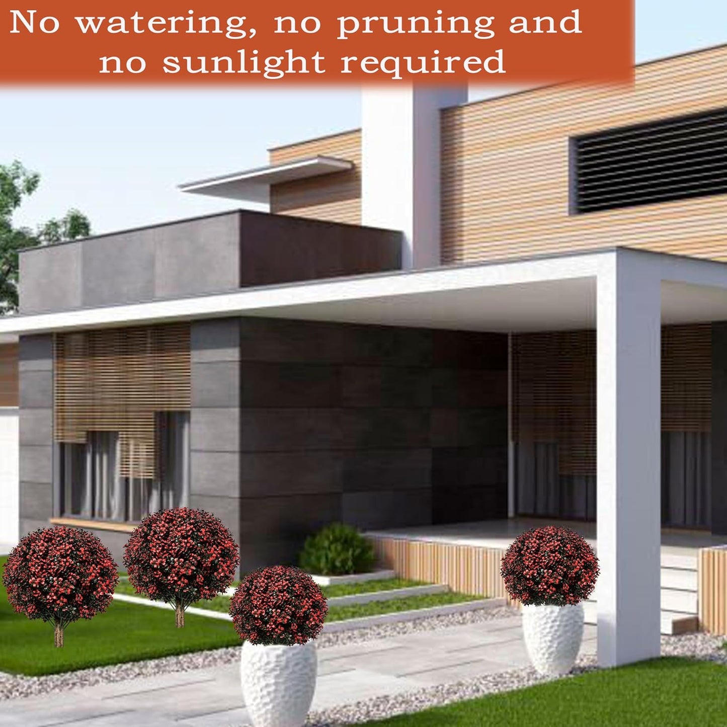 Fall Artificial Topiary Ball Boxwood Tree Outdoor with Spike,Set of 2 Large Faux Shrubs Bushes for Outdoor Planter,UV Resistant Autumn Fake Boxwood Plants for Potted Porch Indoor 24"