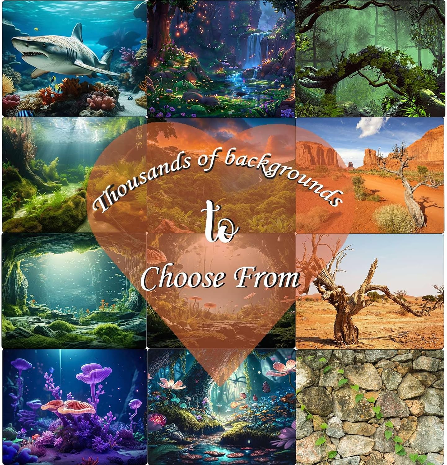 Aquarium Background Various Underwater Grass Plants Aquarium Backdrop Vivid and Fresh Green Aquatic Plants Stone River Bed and Dead Wood Purple Stone Fish Tank Background 24x12in