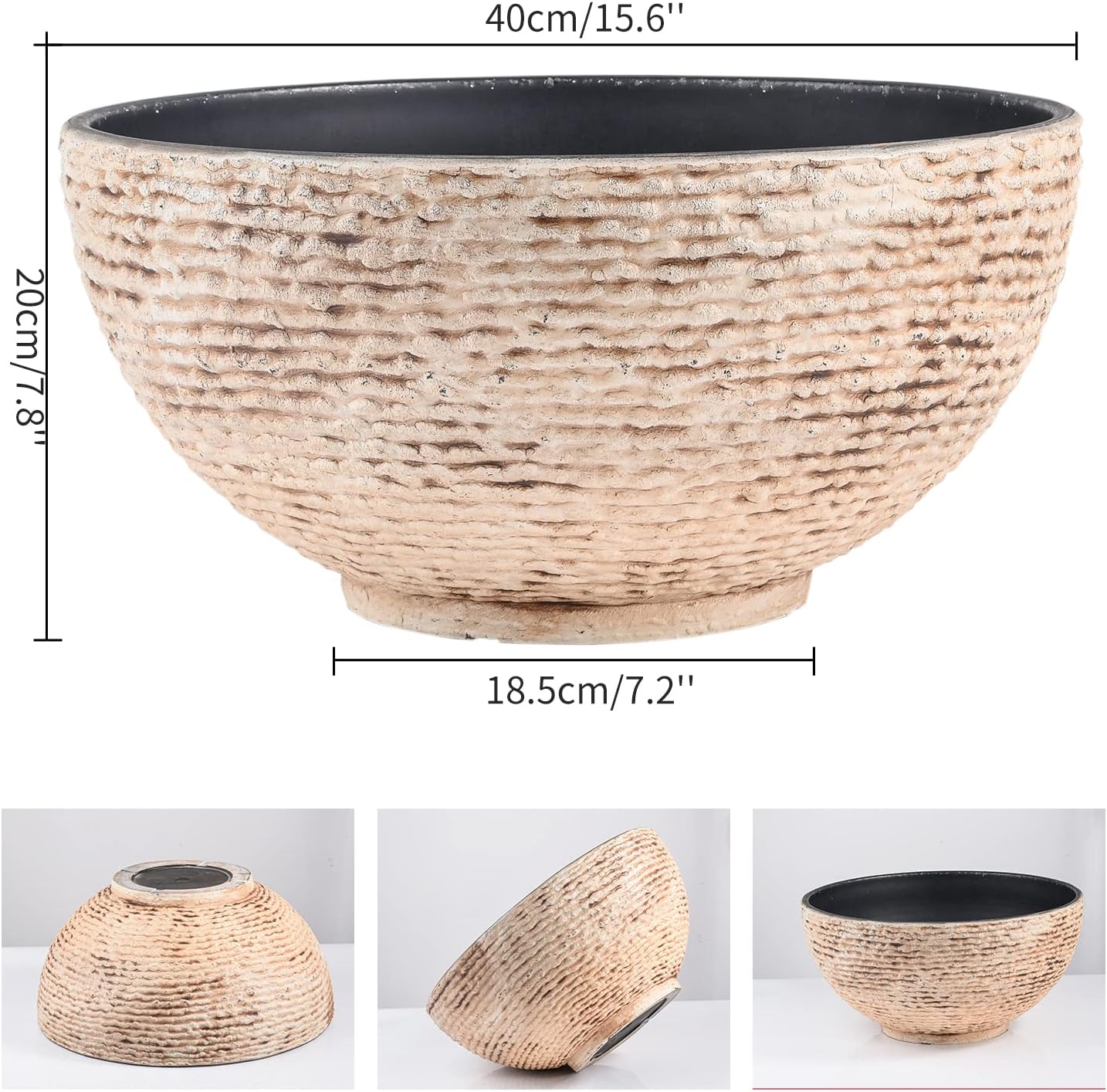 Sungmor Large Garden Bowl Planter Water Plant Pot, Miniature Landscaping Succulent Planter, 15.6 Inch Marble Texture Water Lily Pots, Small Fountain Base Mini Fish Pond Bird Bath