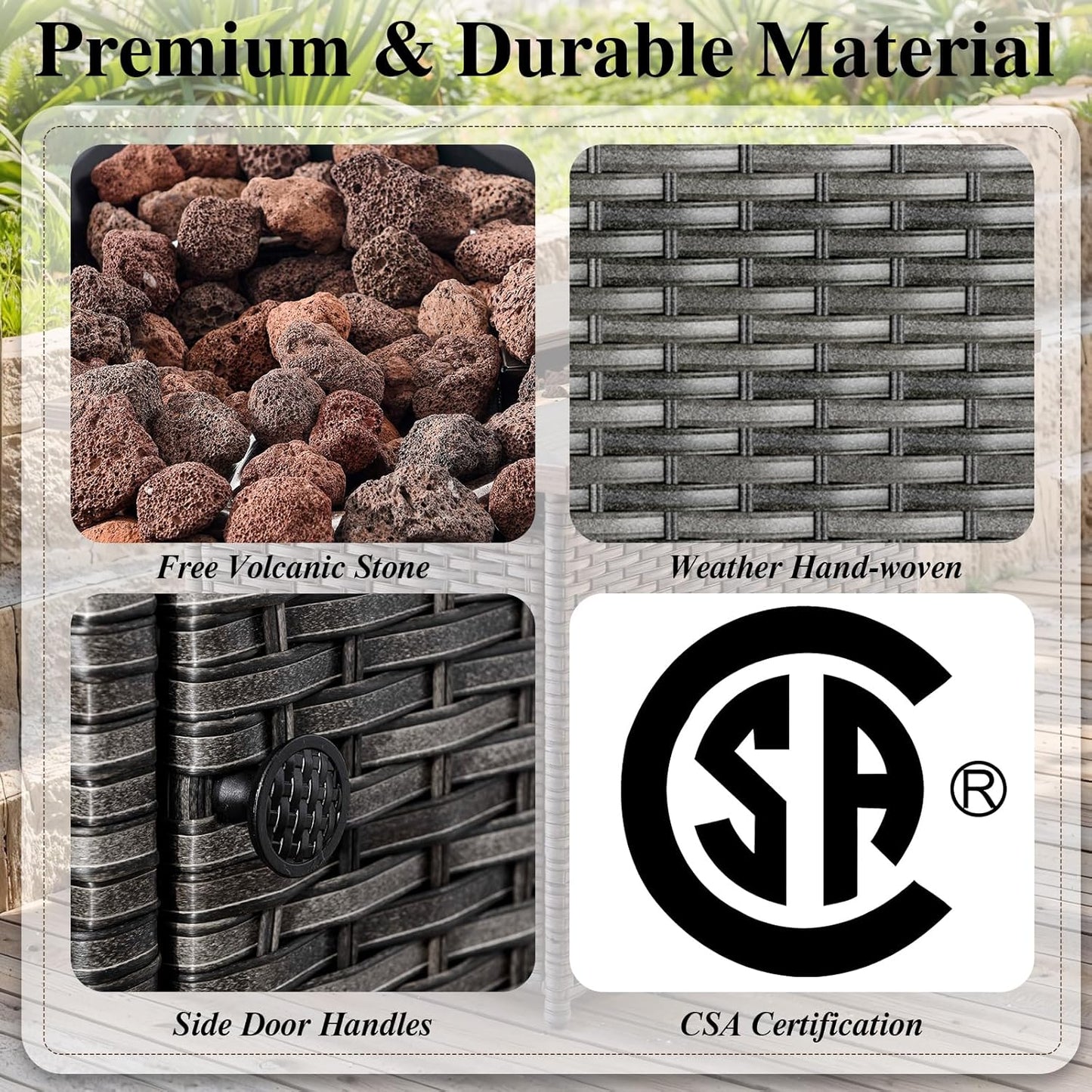 HUMMUH 7 Piece Patio Furniture Set with Fire Pit Table 41in 55,000 BTU,Wicker Outdoor Conversation Sets - Outdoor Swivel Rocker Chairs Patio Sofa for Porch,Garden,Backyard