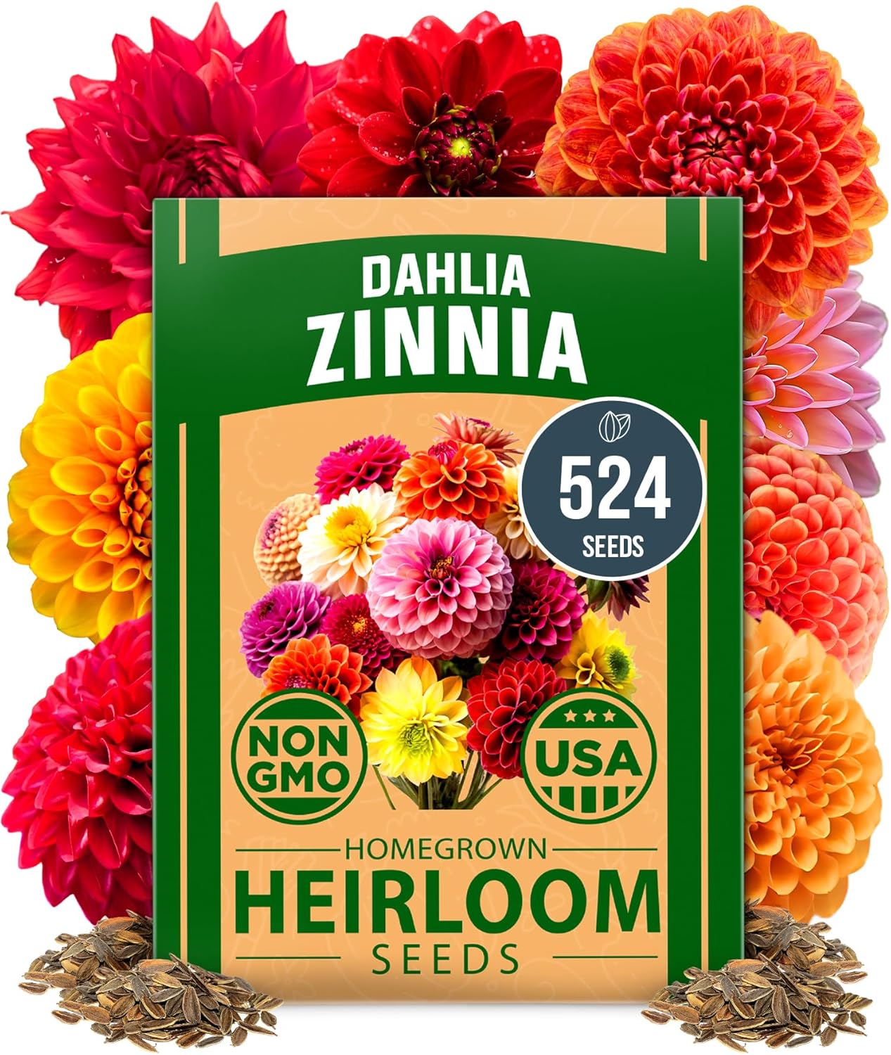 HOME GROWN 𝗨𝗦𝗔 𝗣𝗥𝗘𝗠𝗜𝗨𝗠 Zinnia Dahlia Seeds Pack for 2025 – 524 𝗡𝗢𝗡-𝗚𝗠𝗢 Flower Seeds | Vibrant Zinnia Elegans for Pollinator Gardens, Borders & Containers | Easy-to-Grow Outdoor Blooms