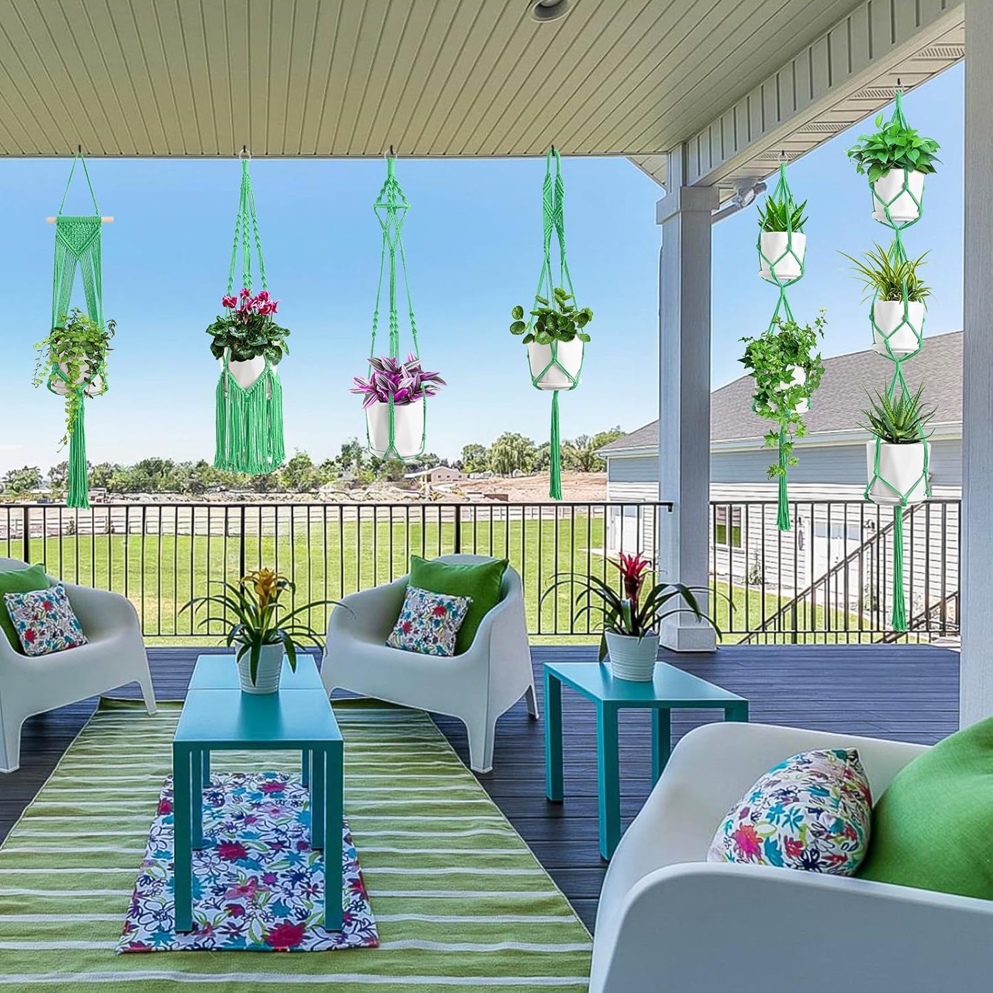 Macrame Plant Hangers, 6Pack Hanging Planters for Indoor Plants w/ 6 Set Hangers Kit Handmade Macromay Plant Hangers Indoor Flower Pots Holder Stand for Boho Home Décor (POTS NOT Included)