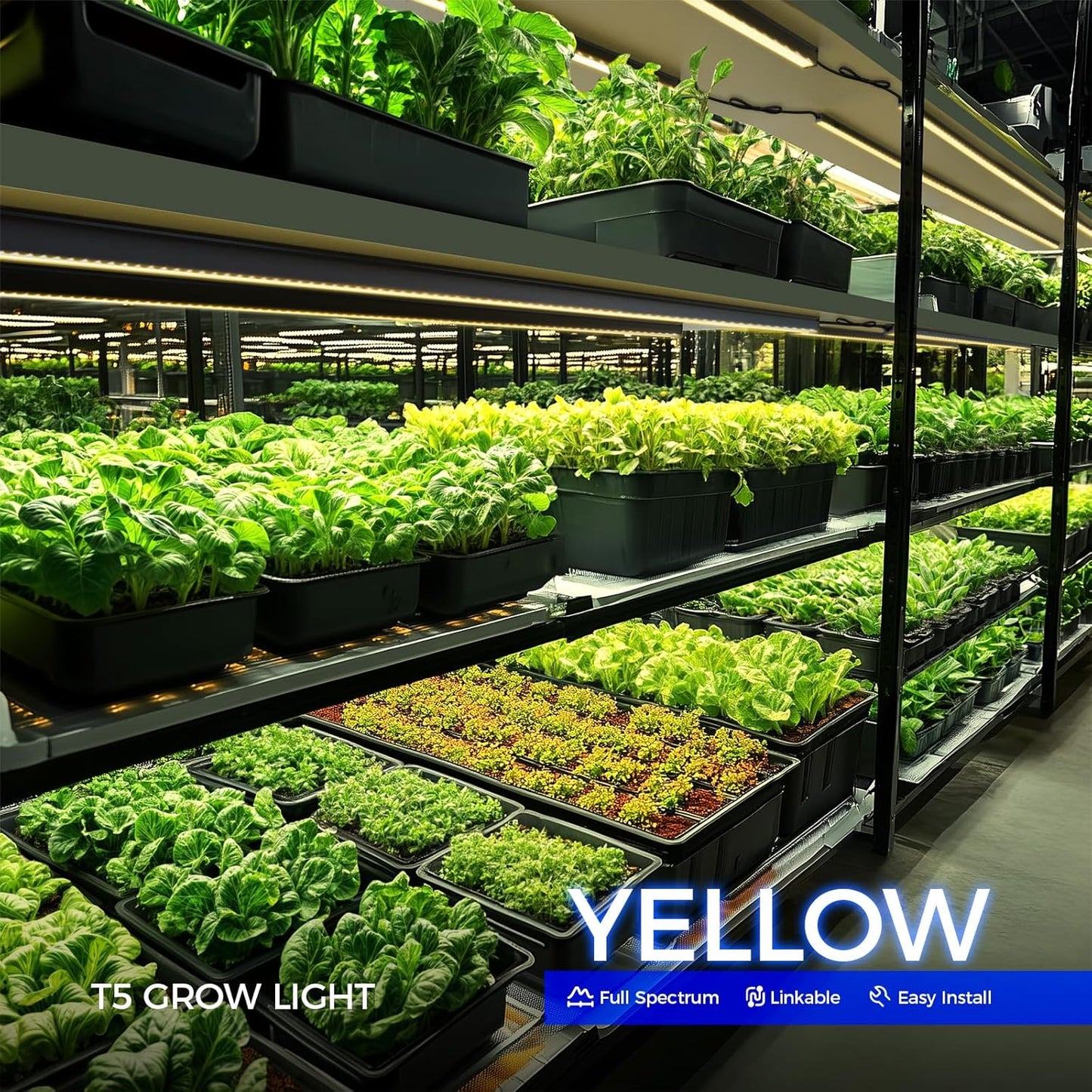 Barrina T5 Grow Lights for Indoor Plants, 4FT 160W (8 X 20W) Plant Grow Lights Indoor with Magnetic Bar, Linkable Plant Growing Lamps with Black Cover, Plug and Play, Yellow, 8 Packs