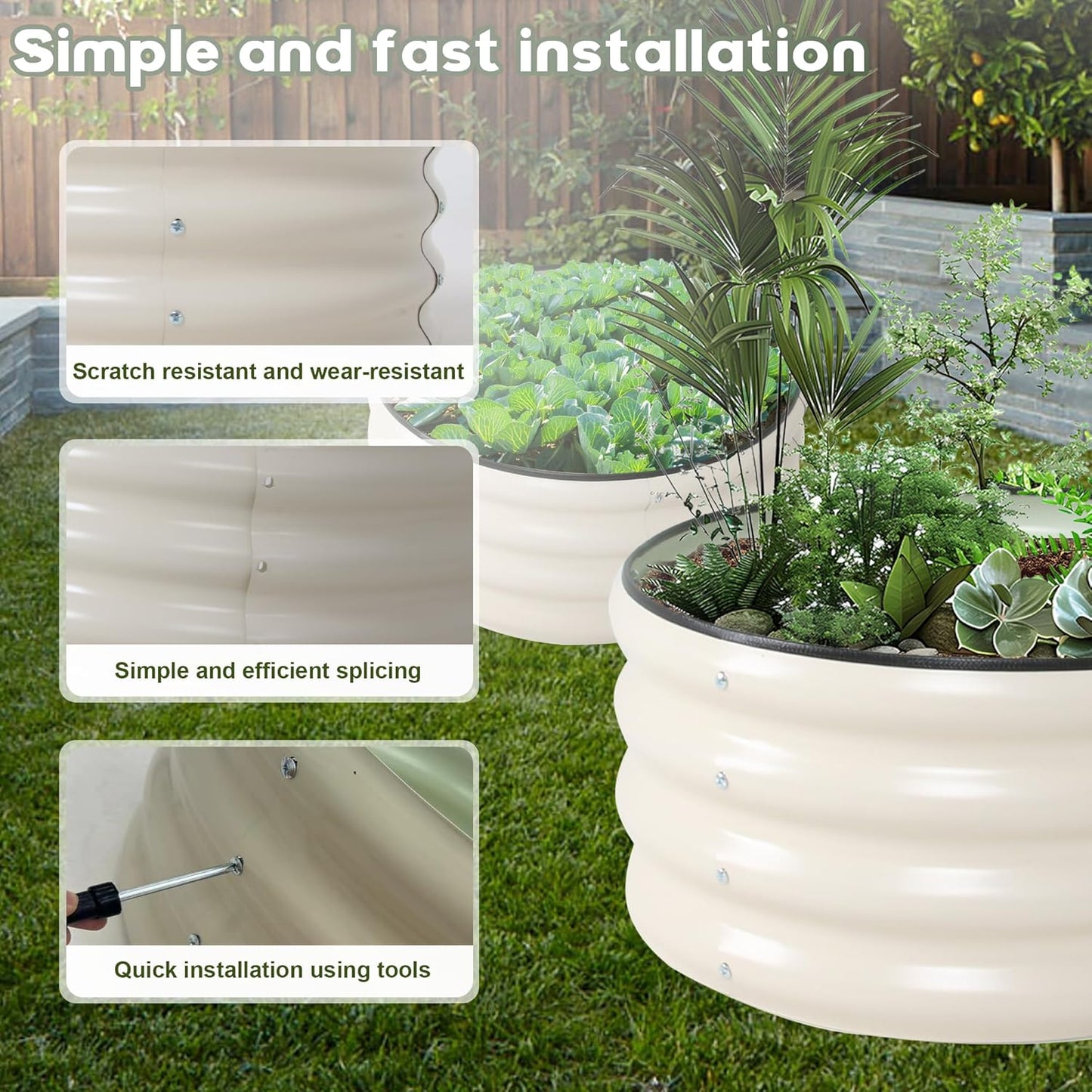 Galvanized Raised Garden Bed Kit Outdoor Metal Garden Planter Box for Backyard Gardening, Planting Vegetables, and Patio (Dia23.6"x11.8")