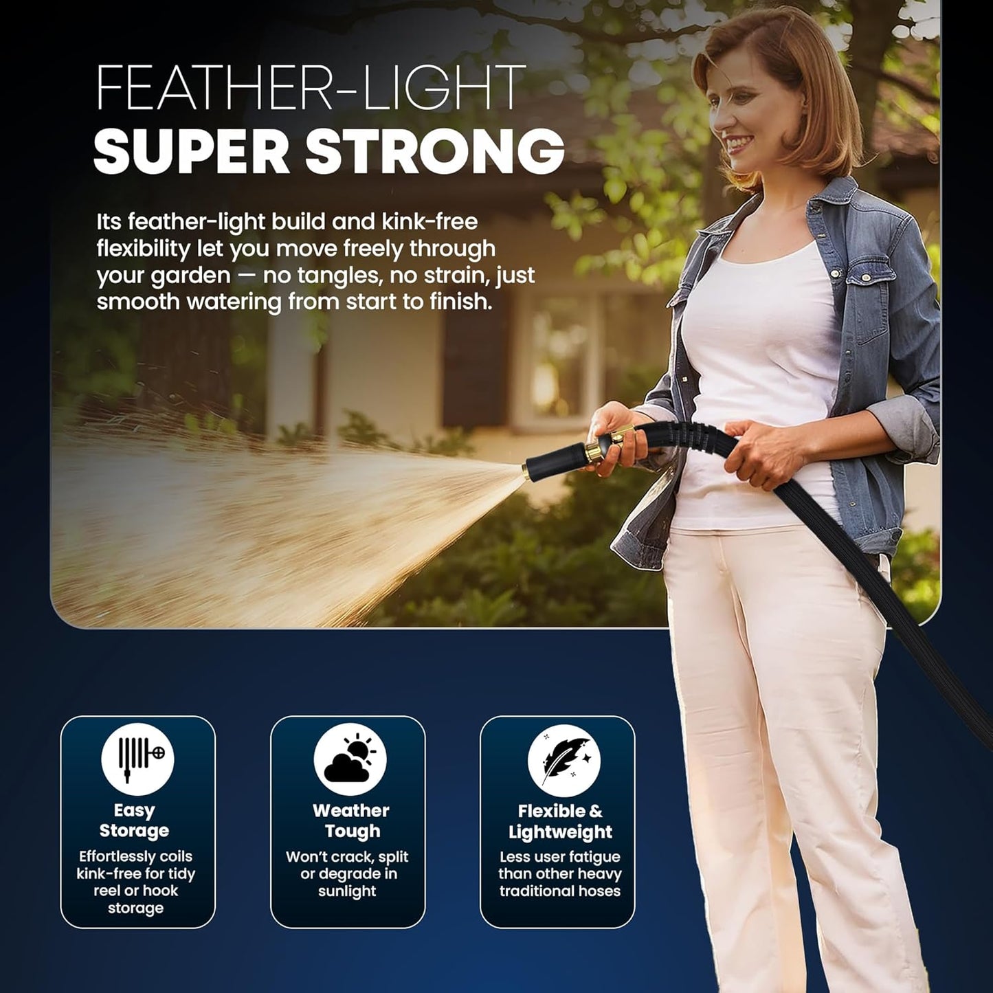 TITAN Flexible Garden Hose 30FT – Ultra Lightweight, Heavy Duty Water Hose with Brass Fittings & Jet Nozzle – Kink-Free, Non-Expanding, Durable Fabric Hose for Yard, Lawn, Car Wash, Outdoor Use