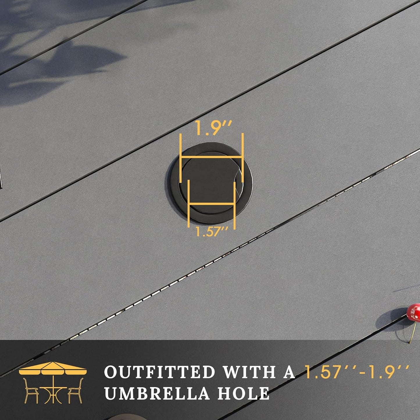 VICLLAX 41.2"x 28" Outdoor Round Patio Table for Lawn Garden, All Weather Metal Round Patio Dining Table with Adjustable Umbrella Hole, Patio Table for 4 Person, Grey Tabletop