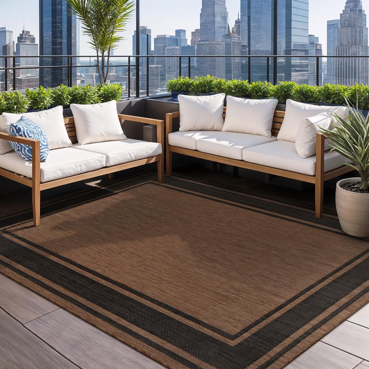 Beverly Rug Large Outdoor Rug 9x12 Modern Bordered Area Rugs for Indoor and Outdoor Patio Deck Porch Garden Waterproof Weather Sun Resistant Washable Outside Carpet (9 x 12 Gold)