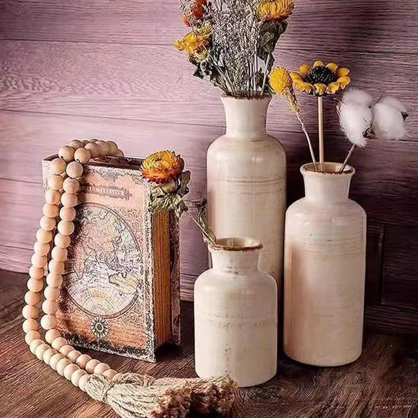 Ceramic Vase Set of 3,Modern Small Vase for Flowers,Rustic Vintage Ceramic Flower Vases for Home Decor,Decorative Vases for Table Centerpiece,Bookshelf,Fireplace and Entryway