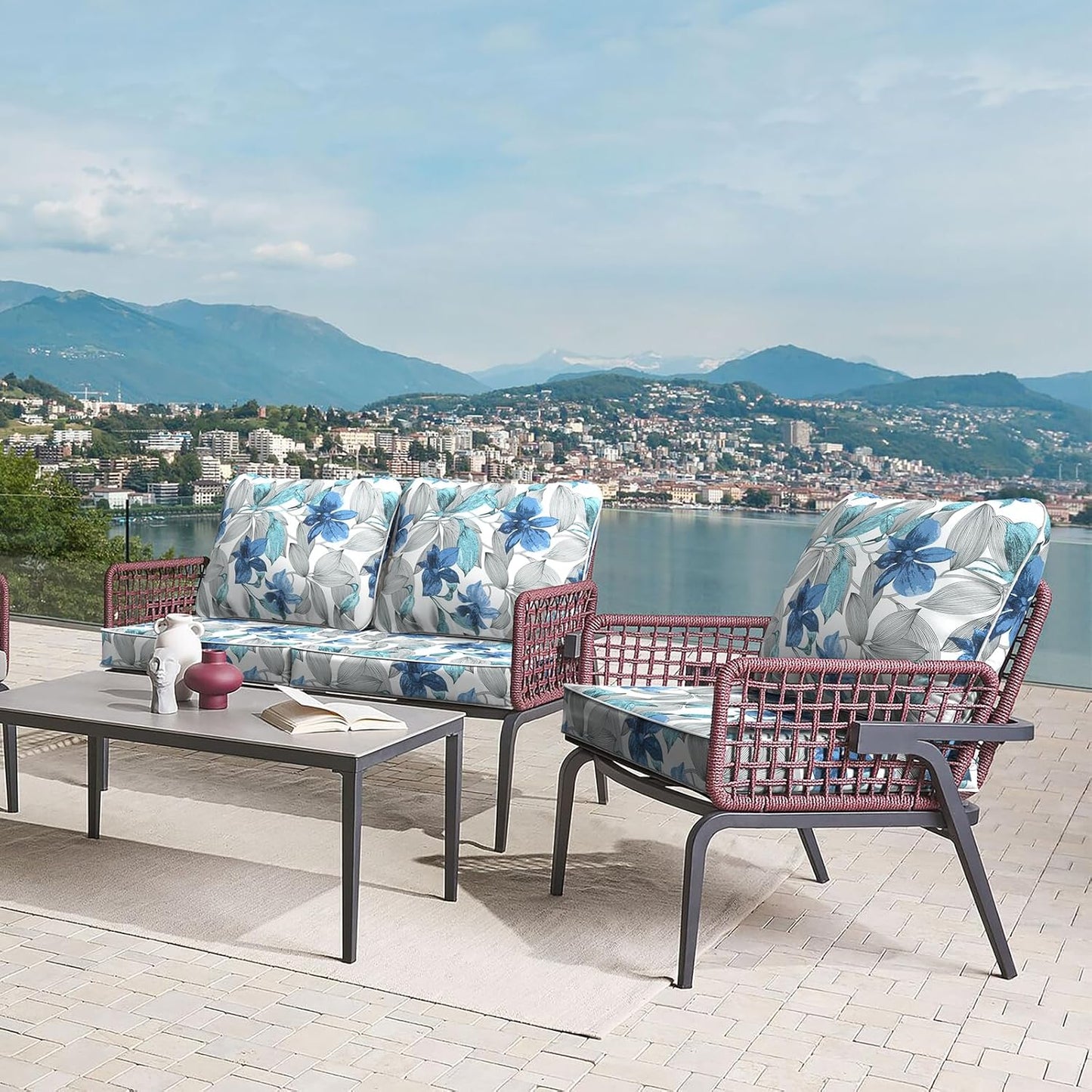 LVTXIII Outdoor Seat and Back Cushion Patio Deep Seat Cushion Set Seasonal Chair Cushion for Wicker Chairs and Garden Furniture Decoration, 24"x24"x4", Clemens Noir Blue